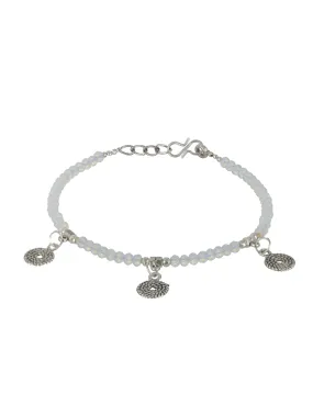 Set Of 2 Silver-Plated Life Of Circular Charms Beaded Handcrafted Anklets