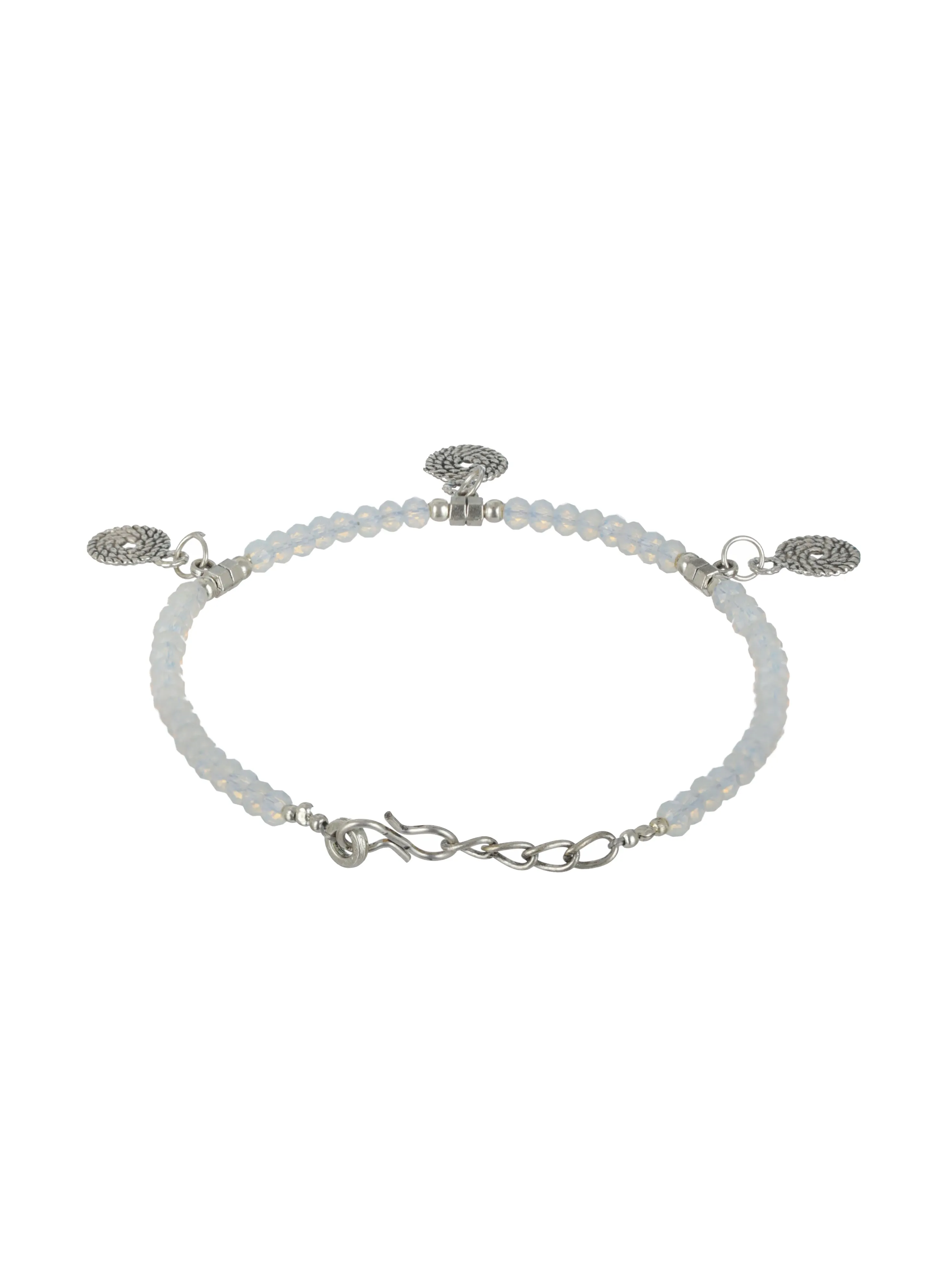 Set Of 2 Silver-Plated Life Of Circular Charms Beaded Handcrafted Anklets