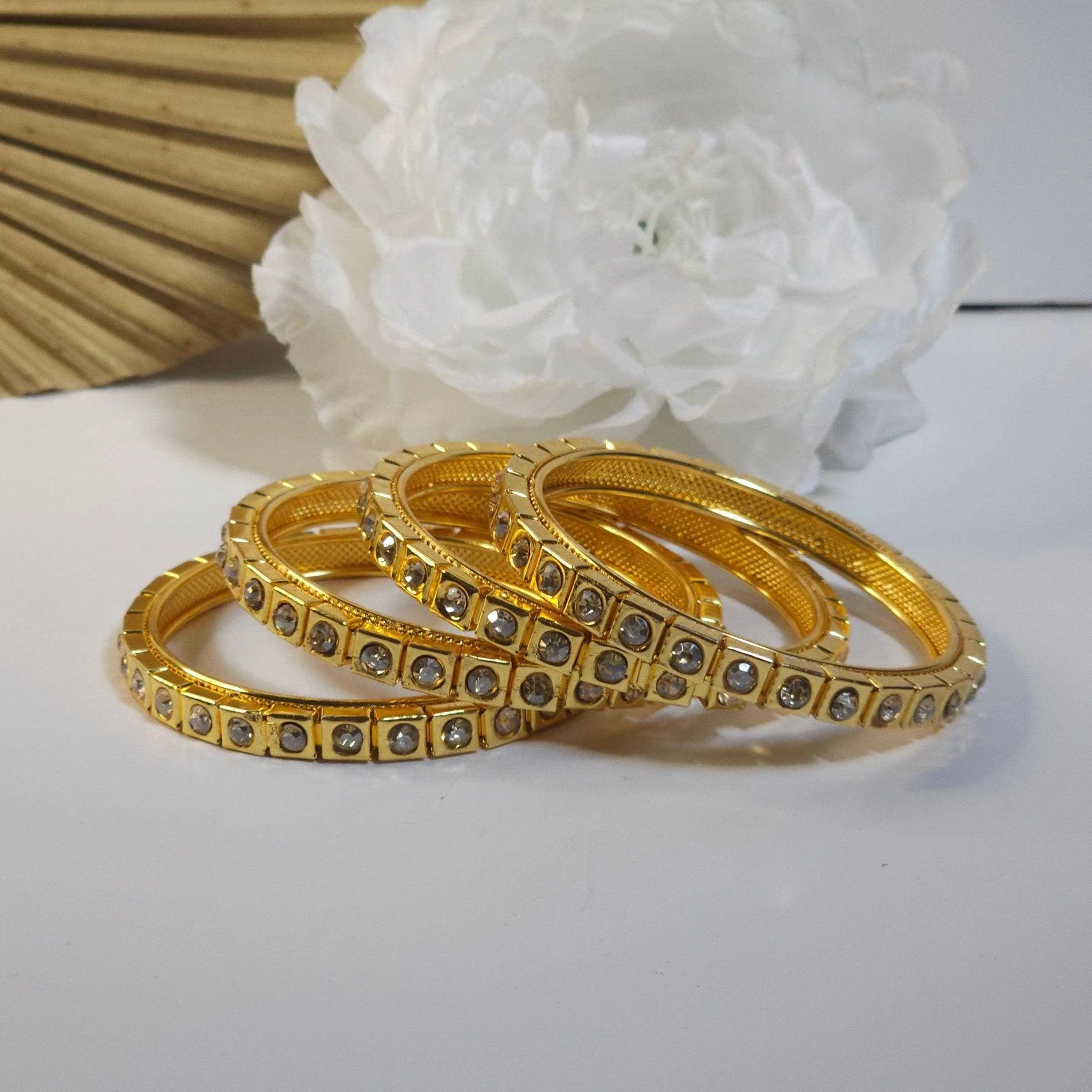 Set of 4 Gold Polki Pearls Indian Bangles