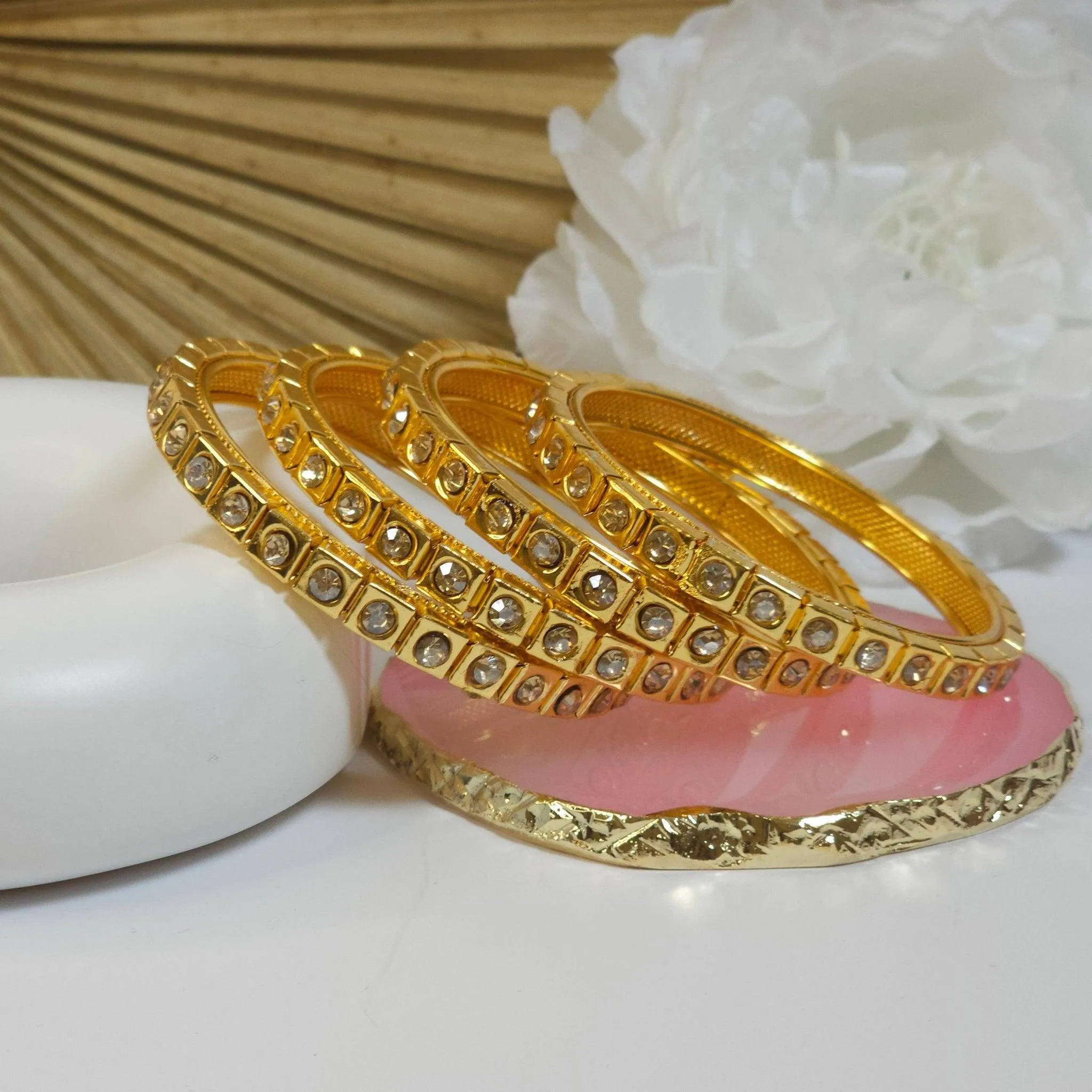 Set of 4 Gold Polki Pearls Indian Bangles