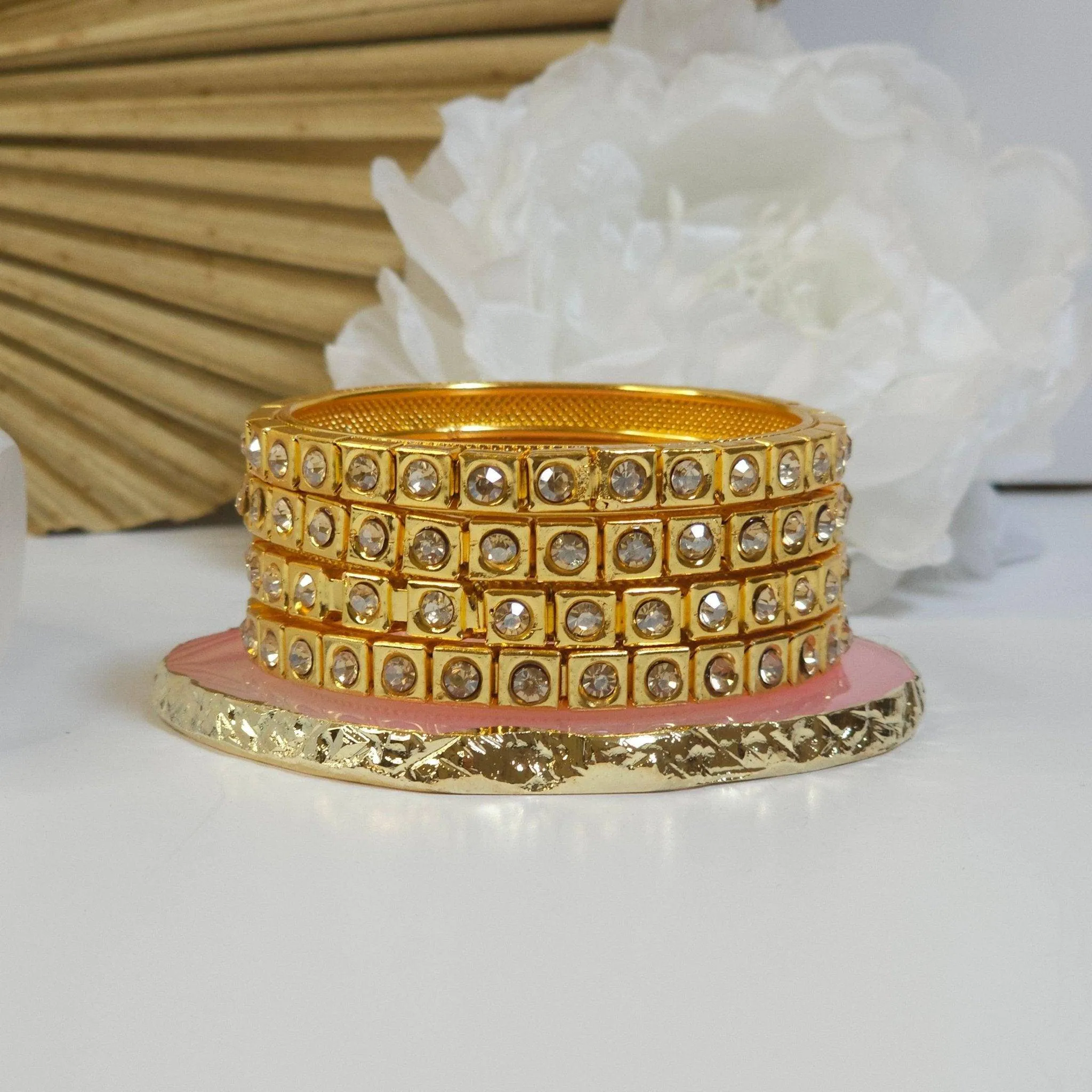Set of 4 Gold Polki Pearls Indian Bangles