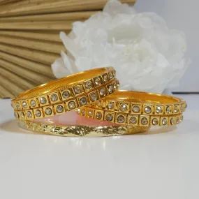 Set of 4 Gold Polki Pearls Indian Bangles