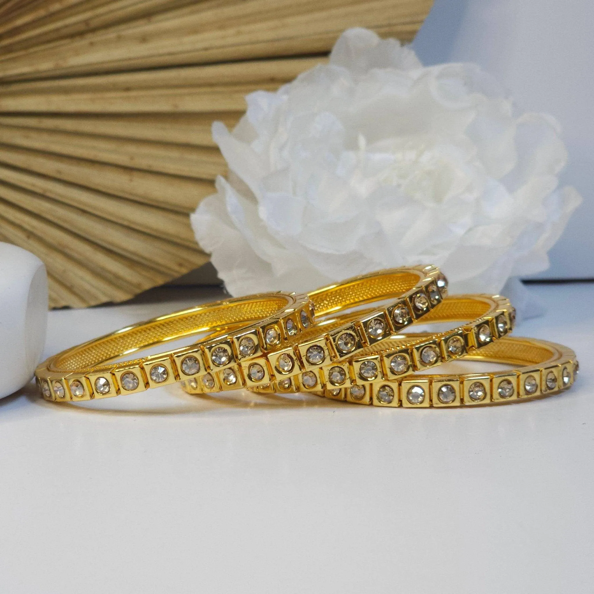 Set of 4 Gold Polki Pearls Indian Bangles