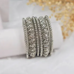 Set of 6 Antique Gold & Silver Polki Indian Bangles