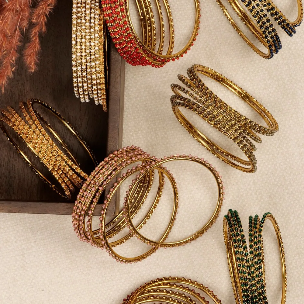 Set of 6 Dark Green Crystal Beaded Bangles