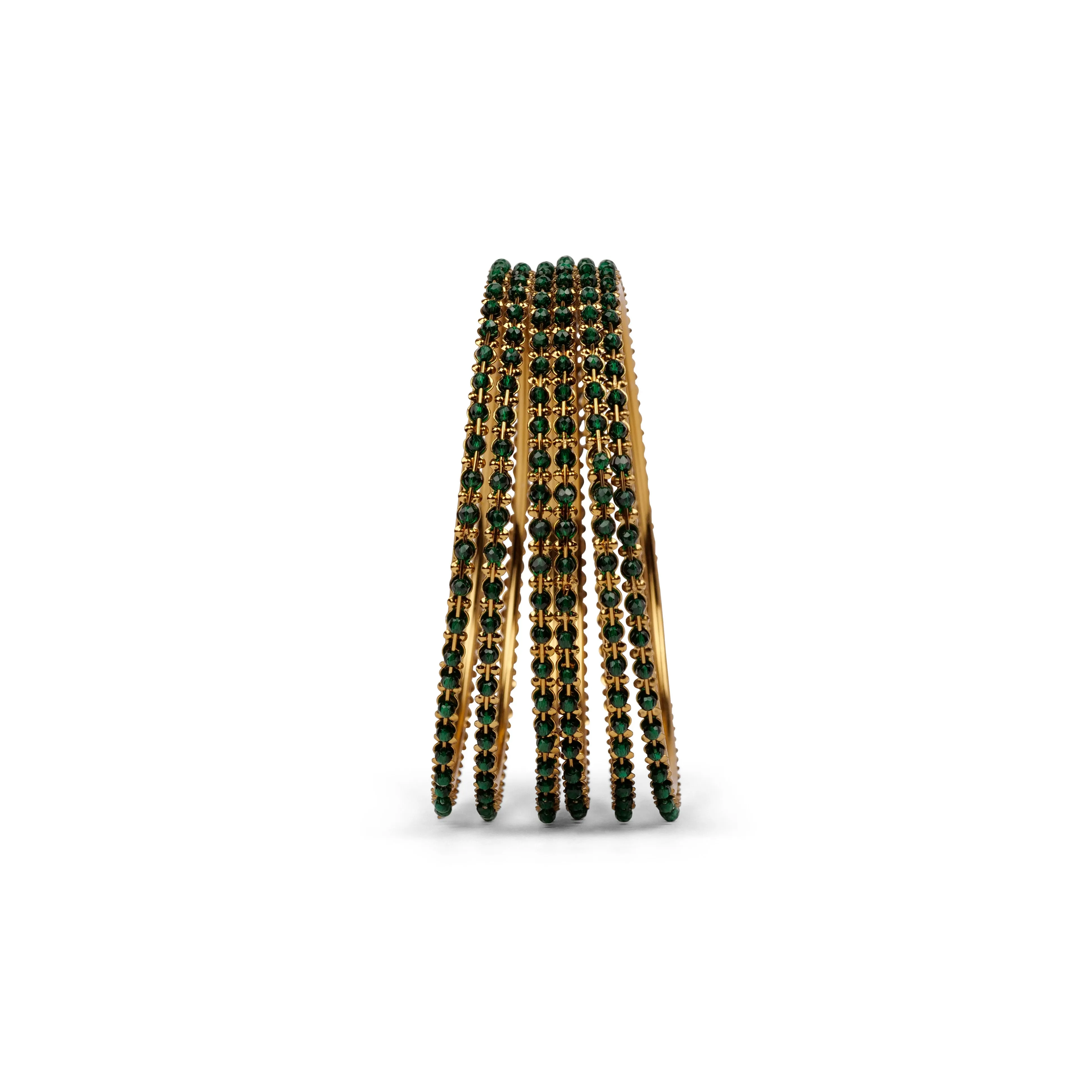 Set of 6 Dark Green Crystal Beaded Bangles