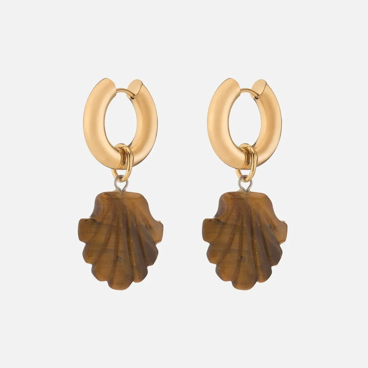 Shell We Dance Earring, Tigers Eye