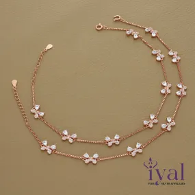 Shimmering Stone Butterfly Rose Gold Polish Silver Anklet
