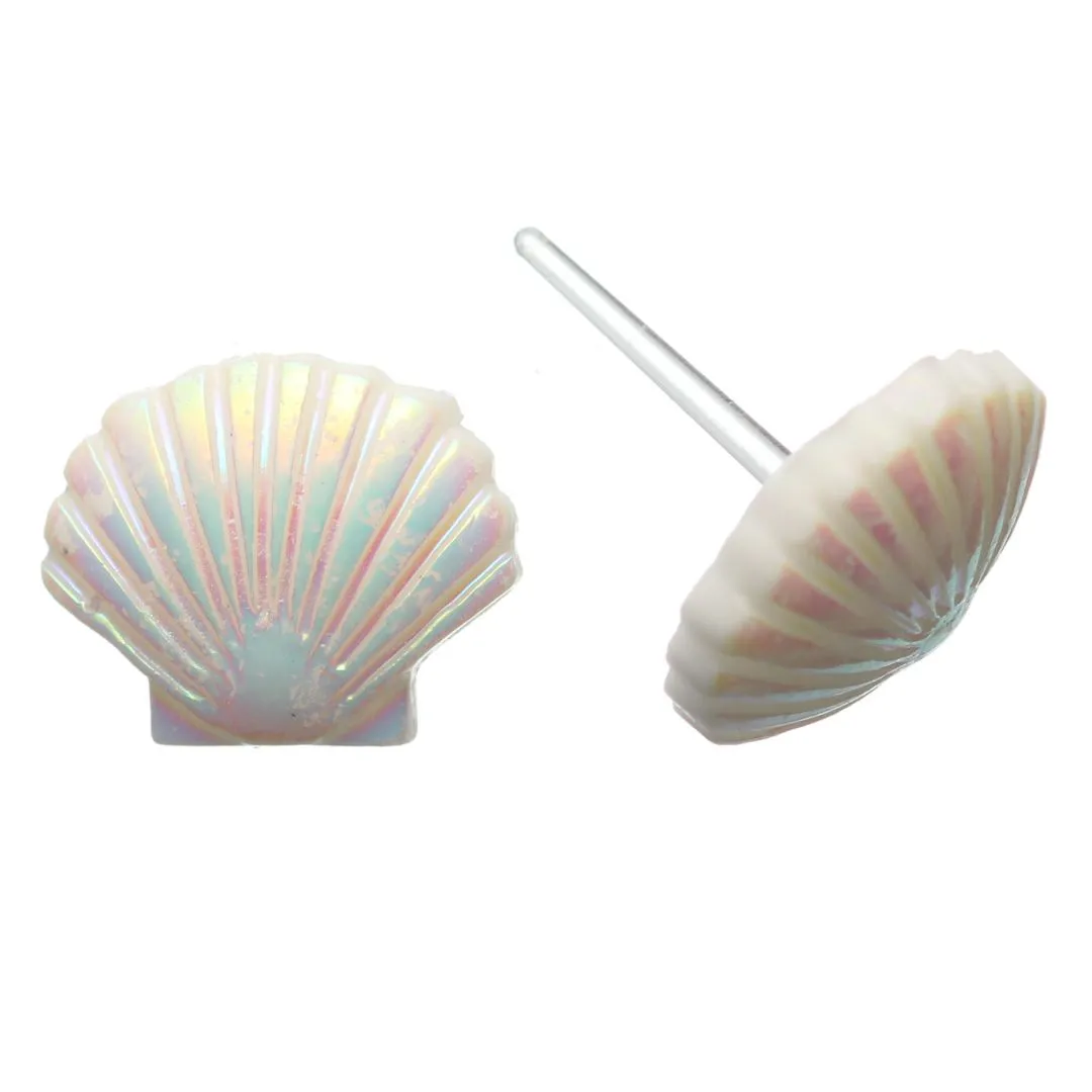 Shimmery Seashell Studs Hypoallergenic Earrings for Sensitive Ears Made with Plastic Posts