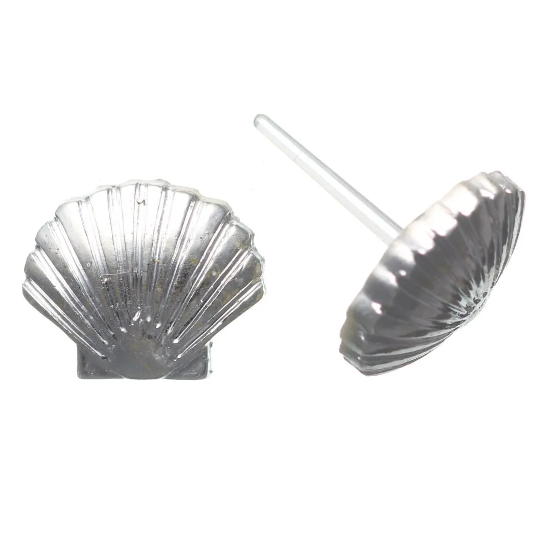 Shimmery Seashell Studs Hypoallergenic Earrings for Sensitive Ears Made with Plastic Posts