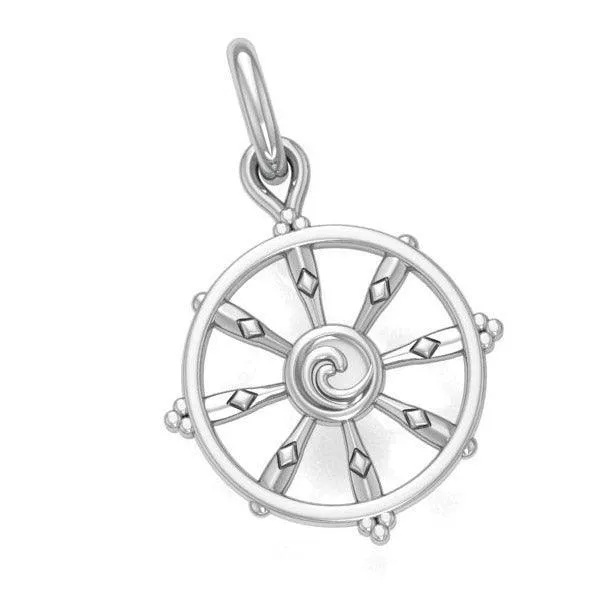 Ship Wheel with Wave Silver Charm TCM707