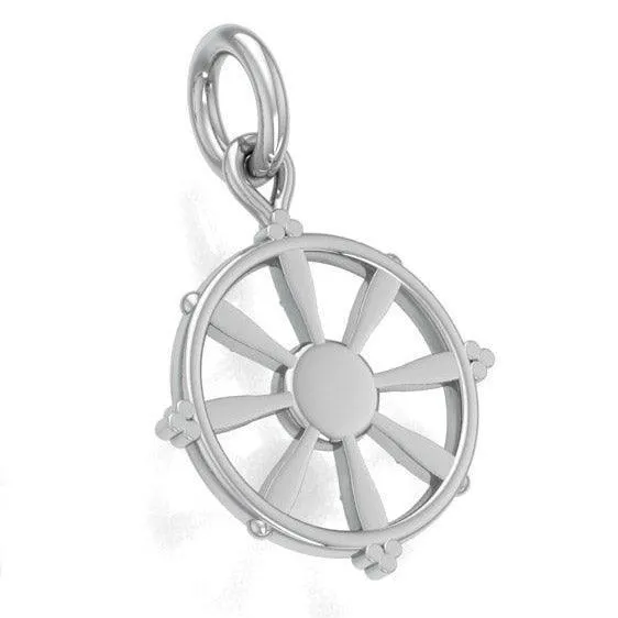 Ship Wheel with Wave Silver Charm TCM707