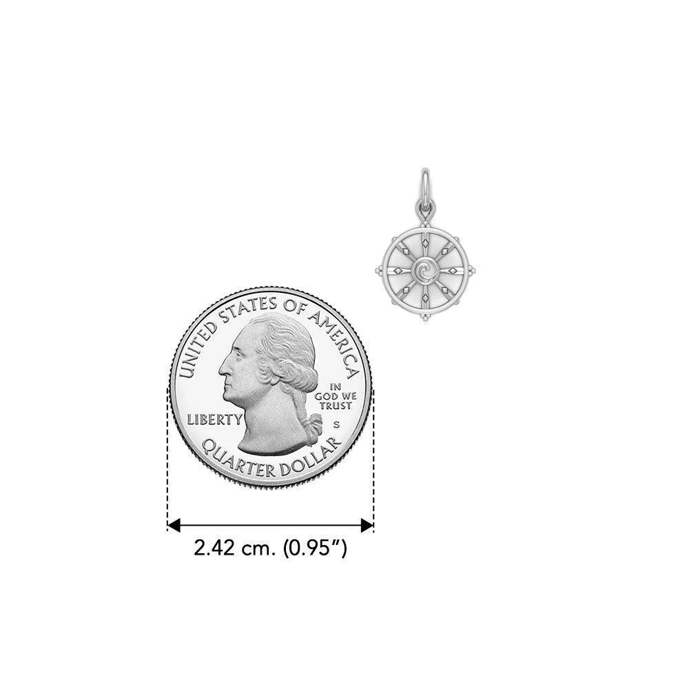Ship Wheel with Wave Silver Charm TCM707