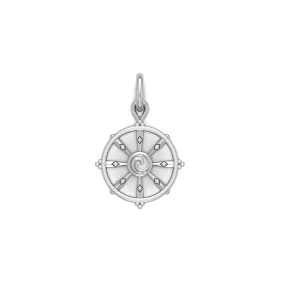 Ship Wheel with Wave Silver Charm TCM707