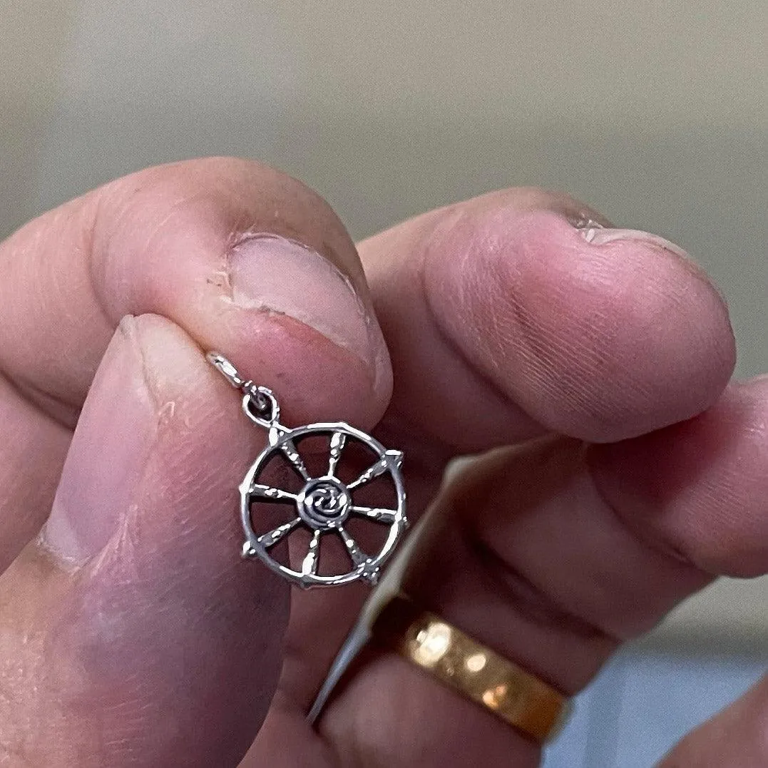 Ship Wheel with Wave Silver Charm TCM707