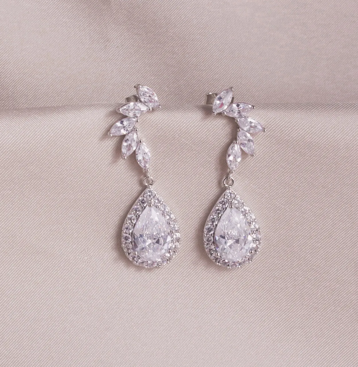 Silver Crystal Teardrop Dangle Earrings