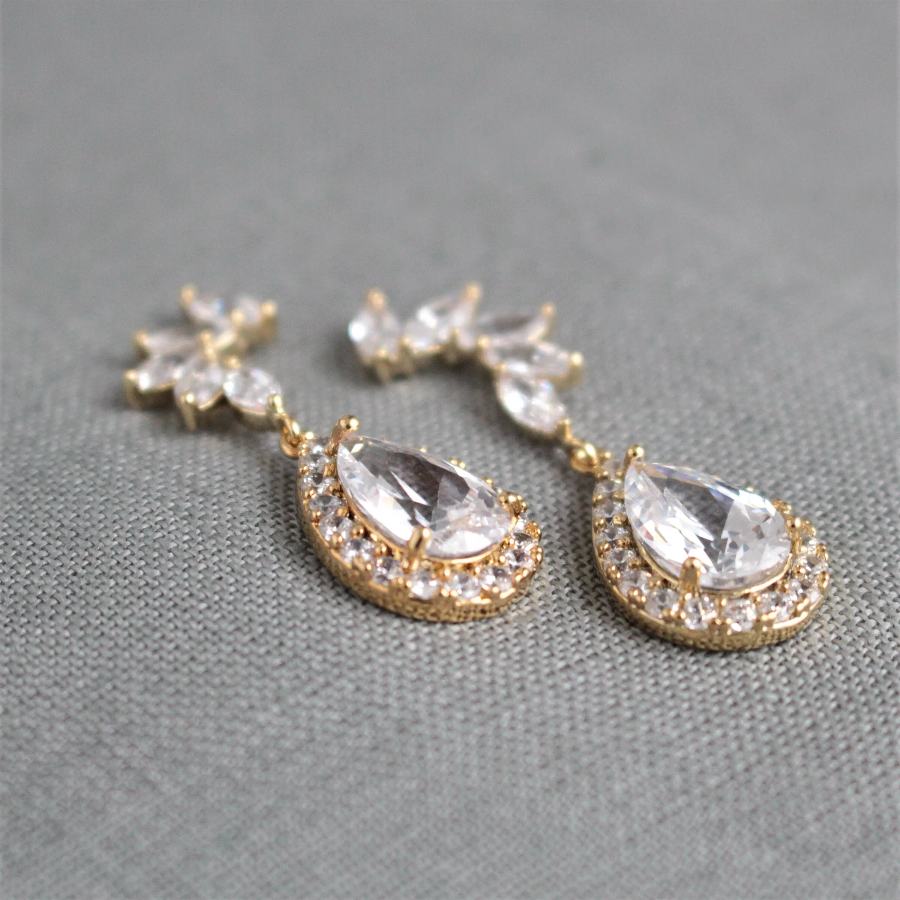 Silver Crystal Teardrop Dangle Earrings