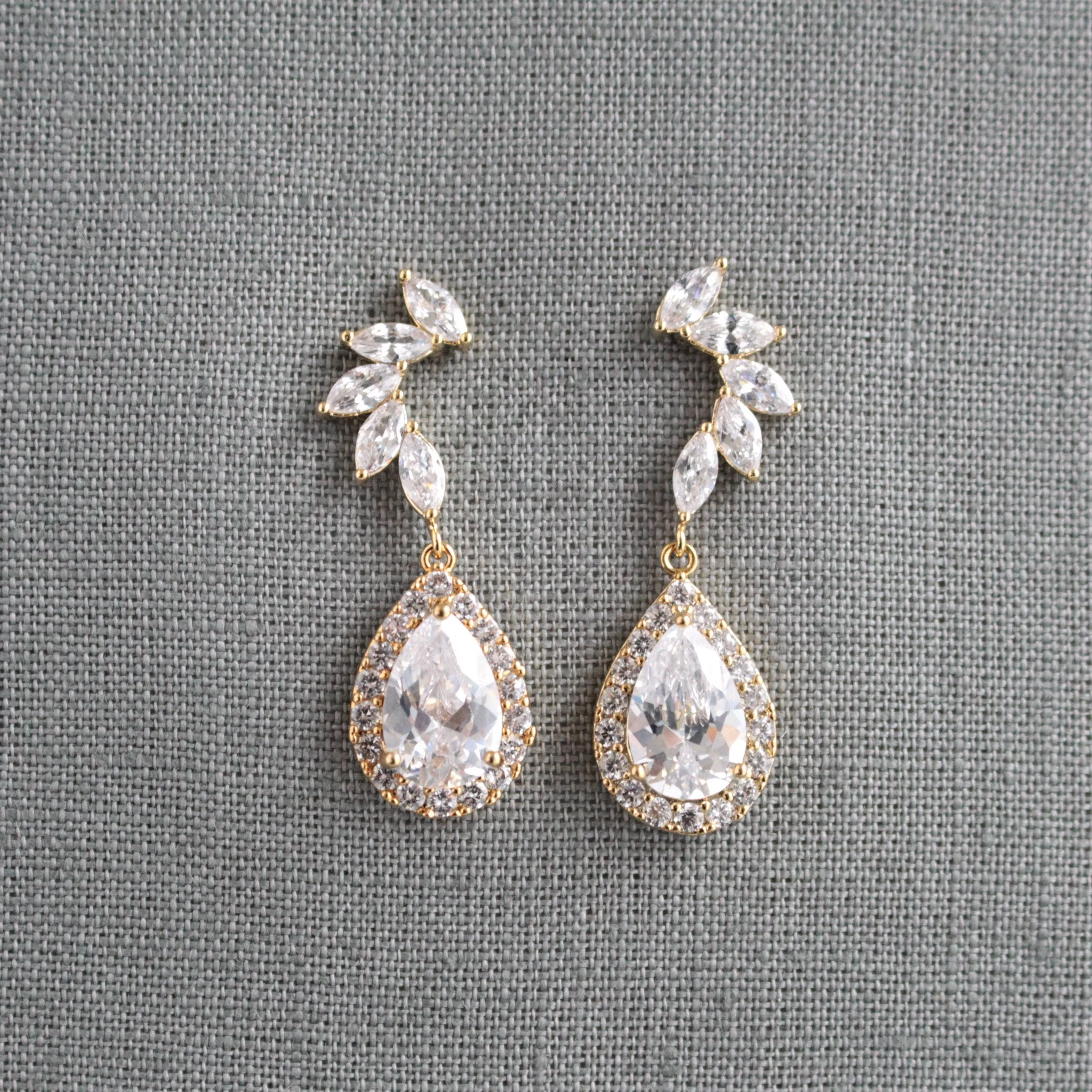 Silver Crystal Teardrop Dangle Earrings