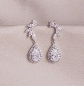 Silver Crystal Teardrop Dangle Earrings