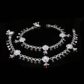 Silver CZ floral Anklets For Women10.7&quot;