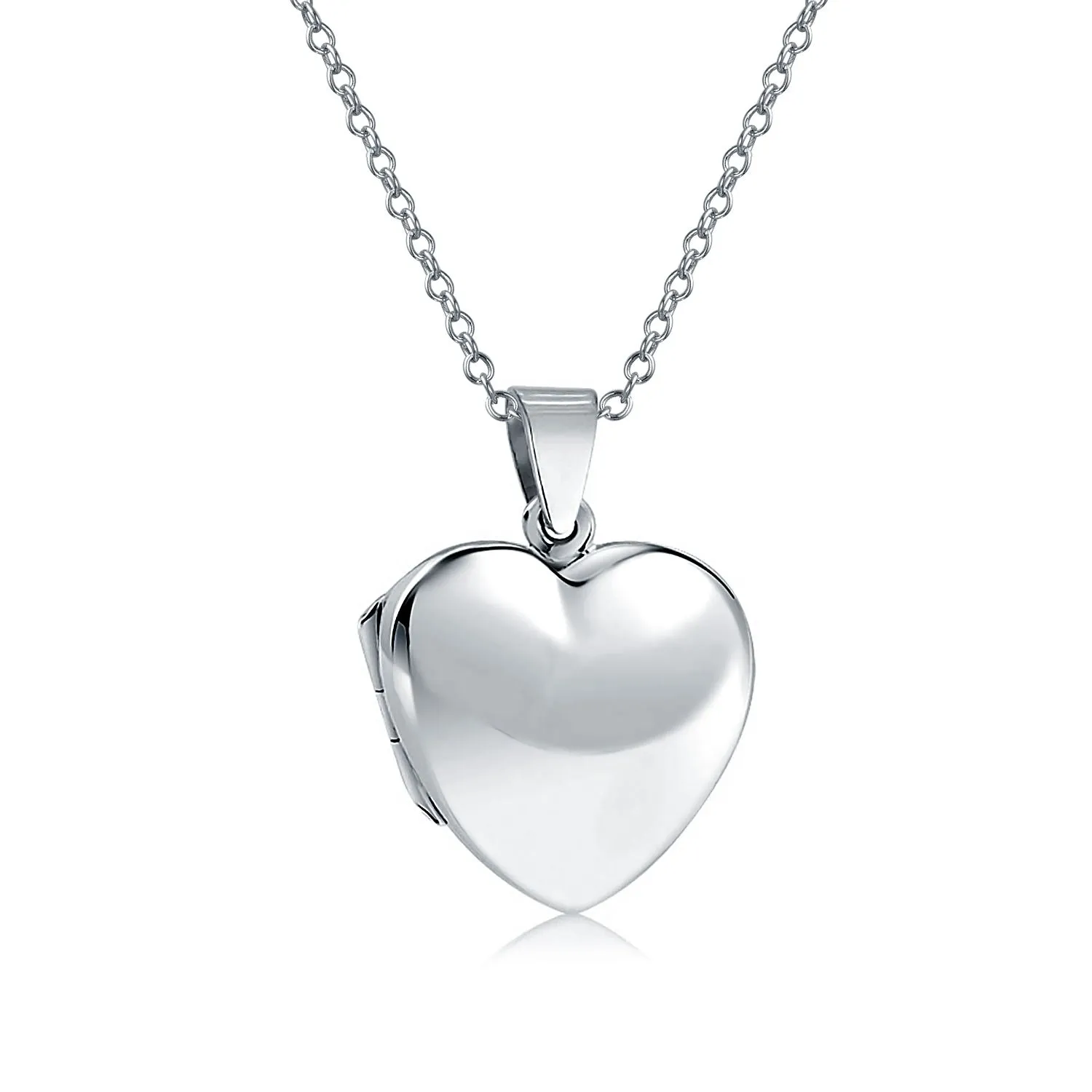 Simple Heart Shaped Photo Locket Necklace in Polished Silver for Pictures