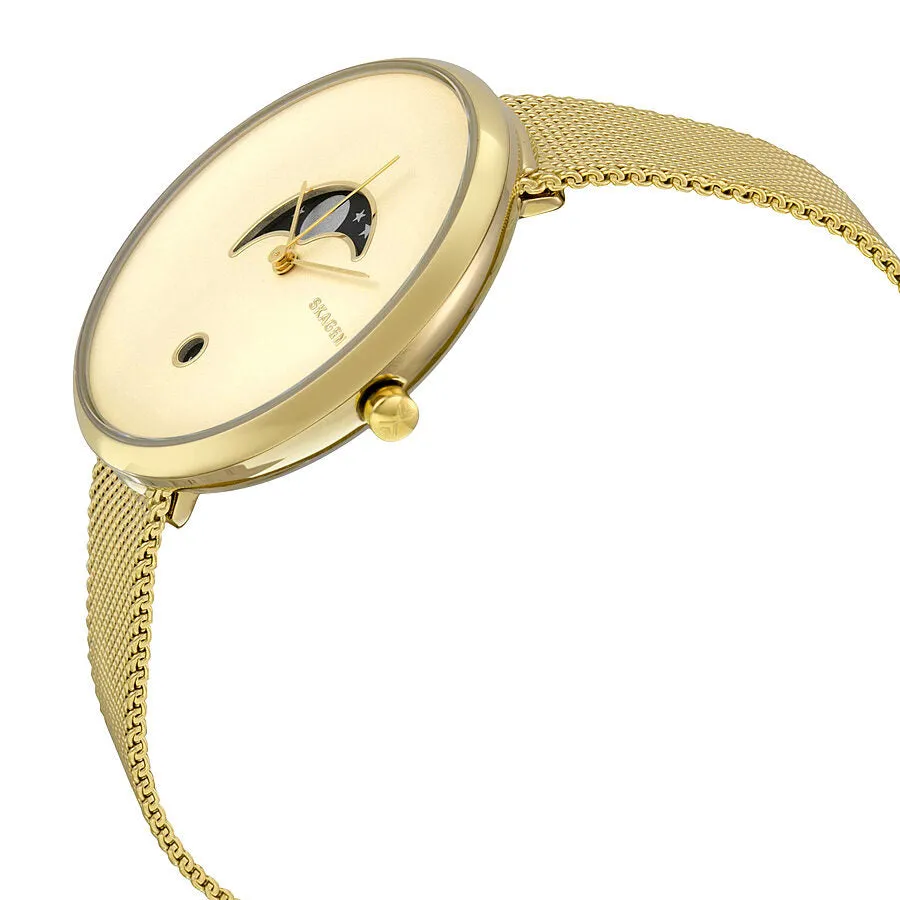 Skagen Gitte Moonphase Gold Dial Gold-tone Mesh Ladies Watch SKW2373