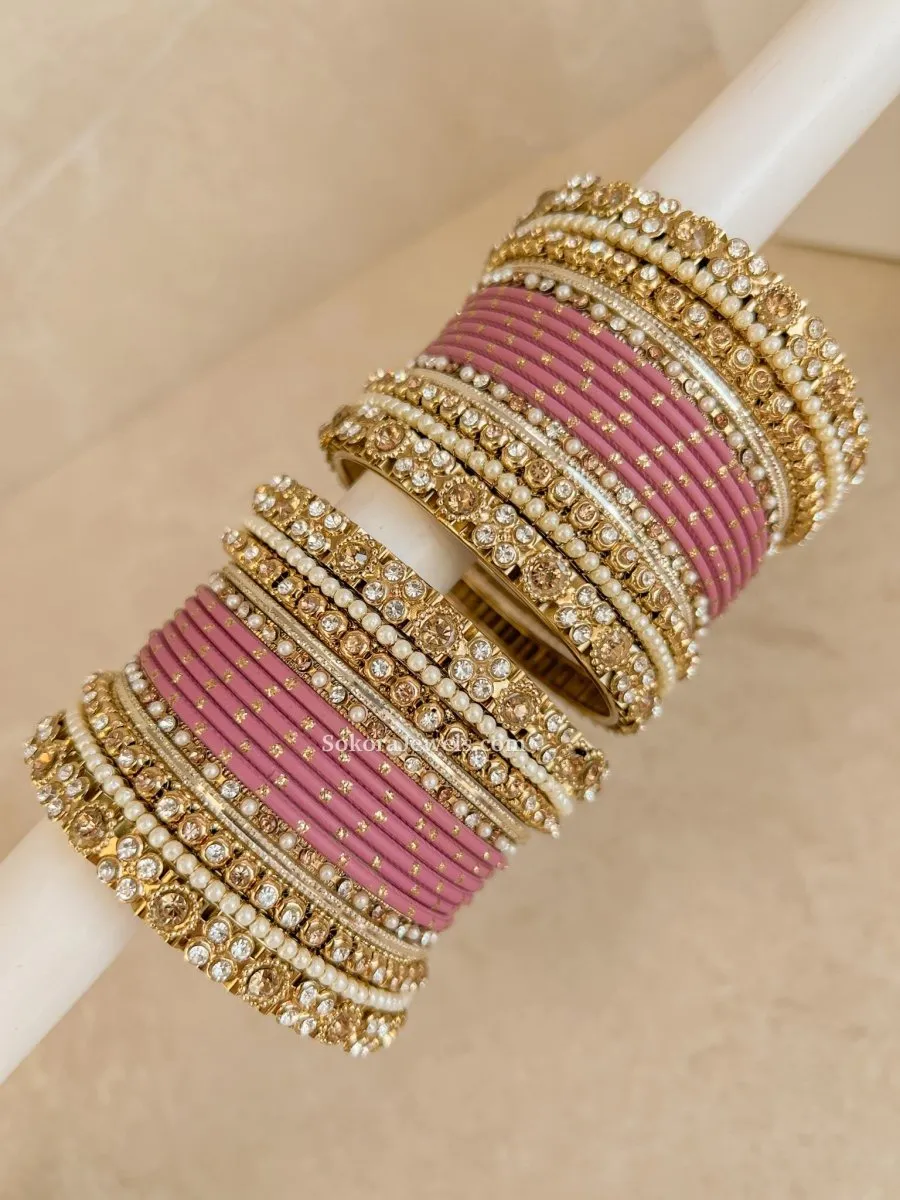 Small Bejewelled Bangle Set - Dusky Pink