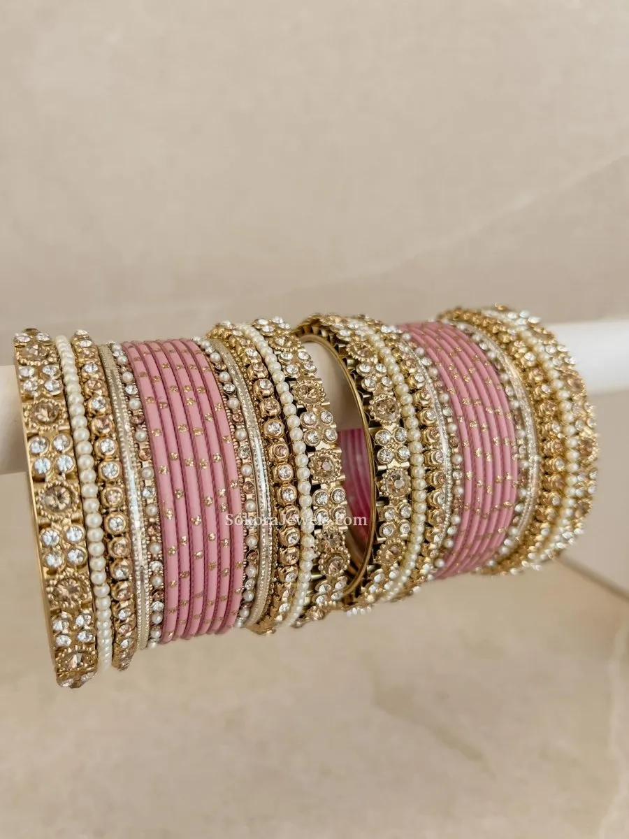 Small Bejewelled Bangle Set - Dusky Pink