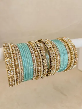 Small Bejewelled Bangle Set - Light Blue