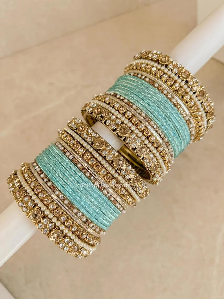 Small Bejewelled Bangle Set - Light Blue