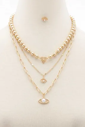 Sodajo Eye Charm Metal Bead Layered Necklace