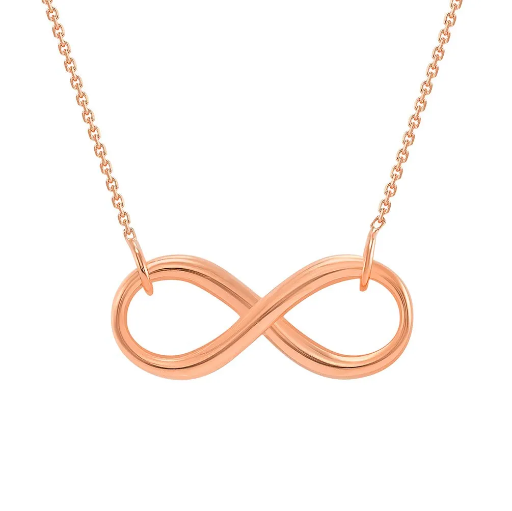 Solid 14k Rose Gold 2.5mm Thick Infinity Love Eternity Necklace with Lobster Claw Clasp (16" to 18" Adjustable Chain)