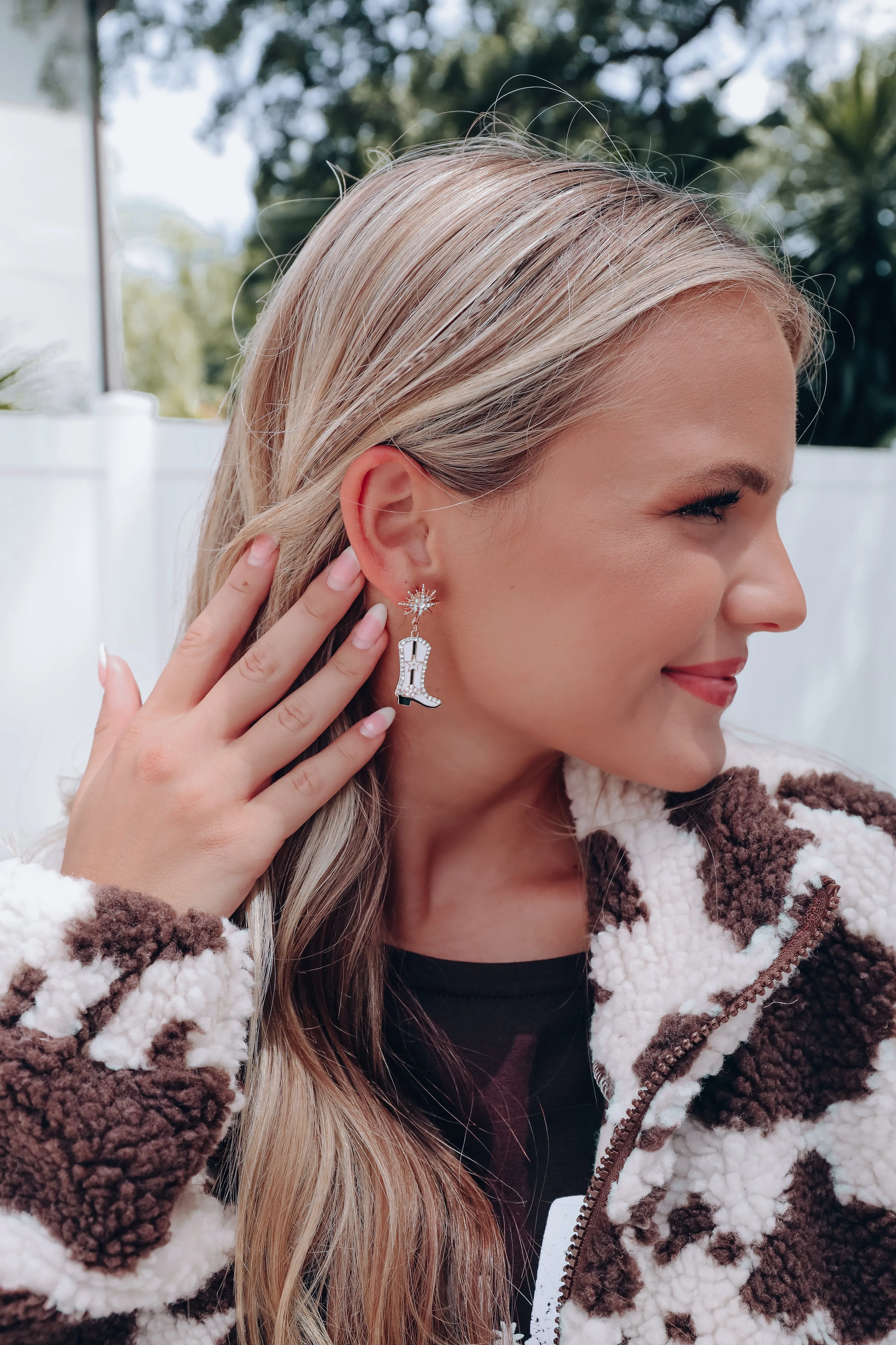 Starburst Rhinestone Boot Dangle Earrings - White