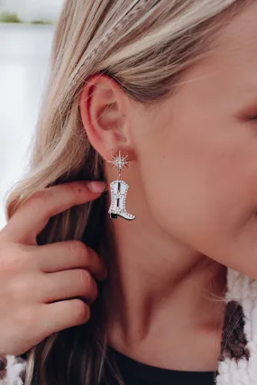 Starburst Rhinestone Boot Dangle Earrings - White