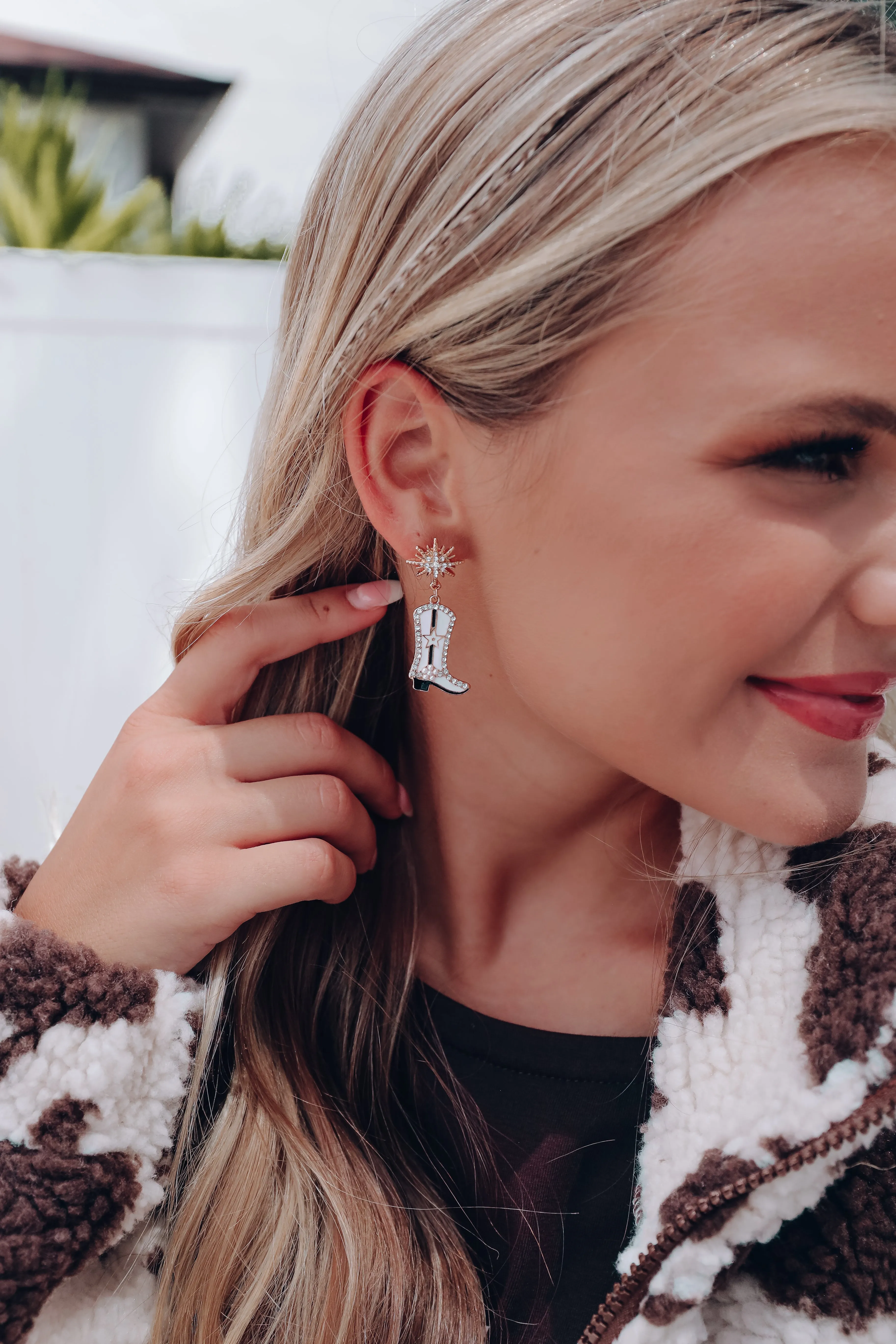 Starburst Rhinestone Boot Dangle Earrings - White