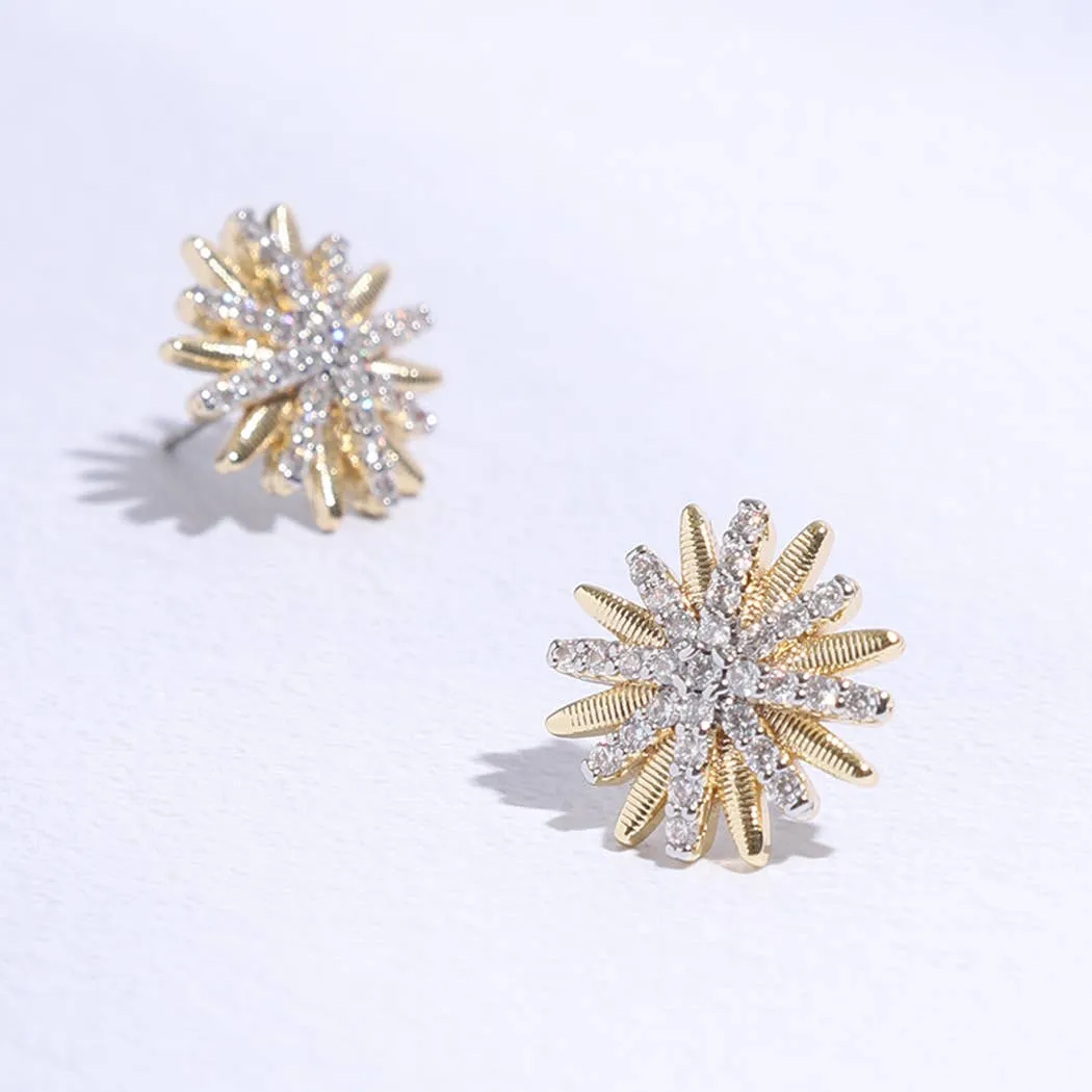 Starburst Shape CZ Pave Stone Stud Post Earring