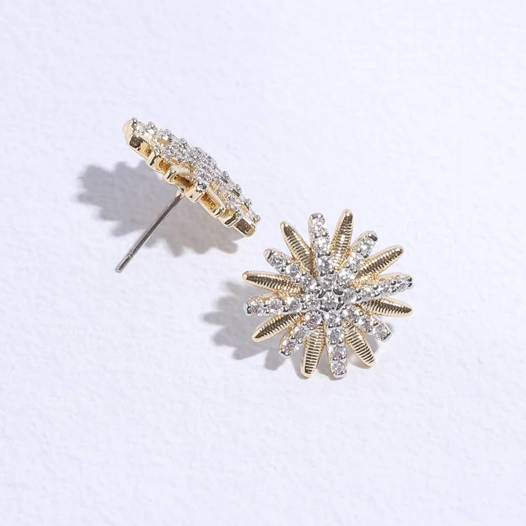 Starburst Shape CZ Pave Stone Stud Post Earring