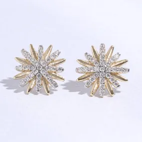 Starburst Shape CZ Pave Stone Stud Post Earring