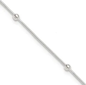 Sterling Silver 10in Plus1.5 in ext Polished Beaded Anklet