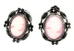 Sterling Silver & Shell Cameo Screw Back Earrings Fine Vintage Jewellery