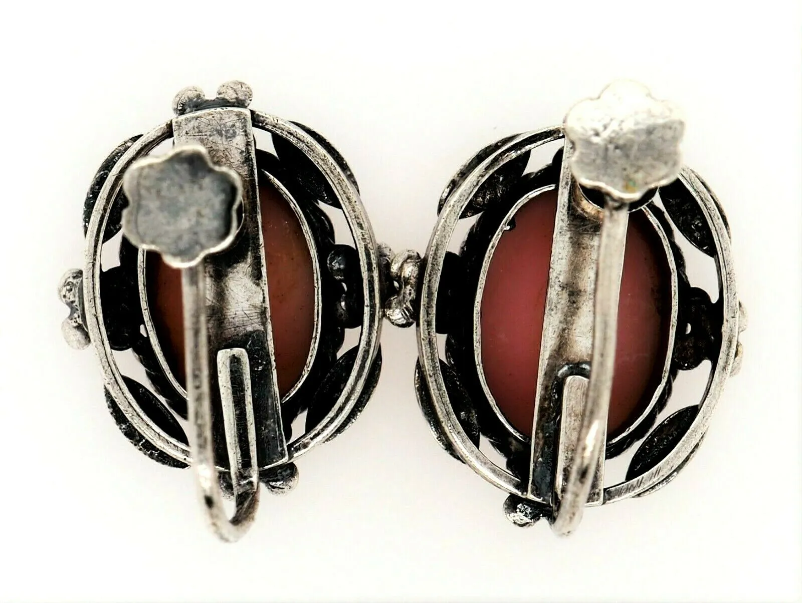 Sterling Silver & Shell Cameo Screw Back Earrings Fine Vintage Jewellery