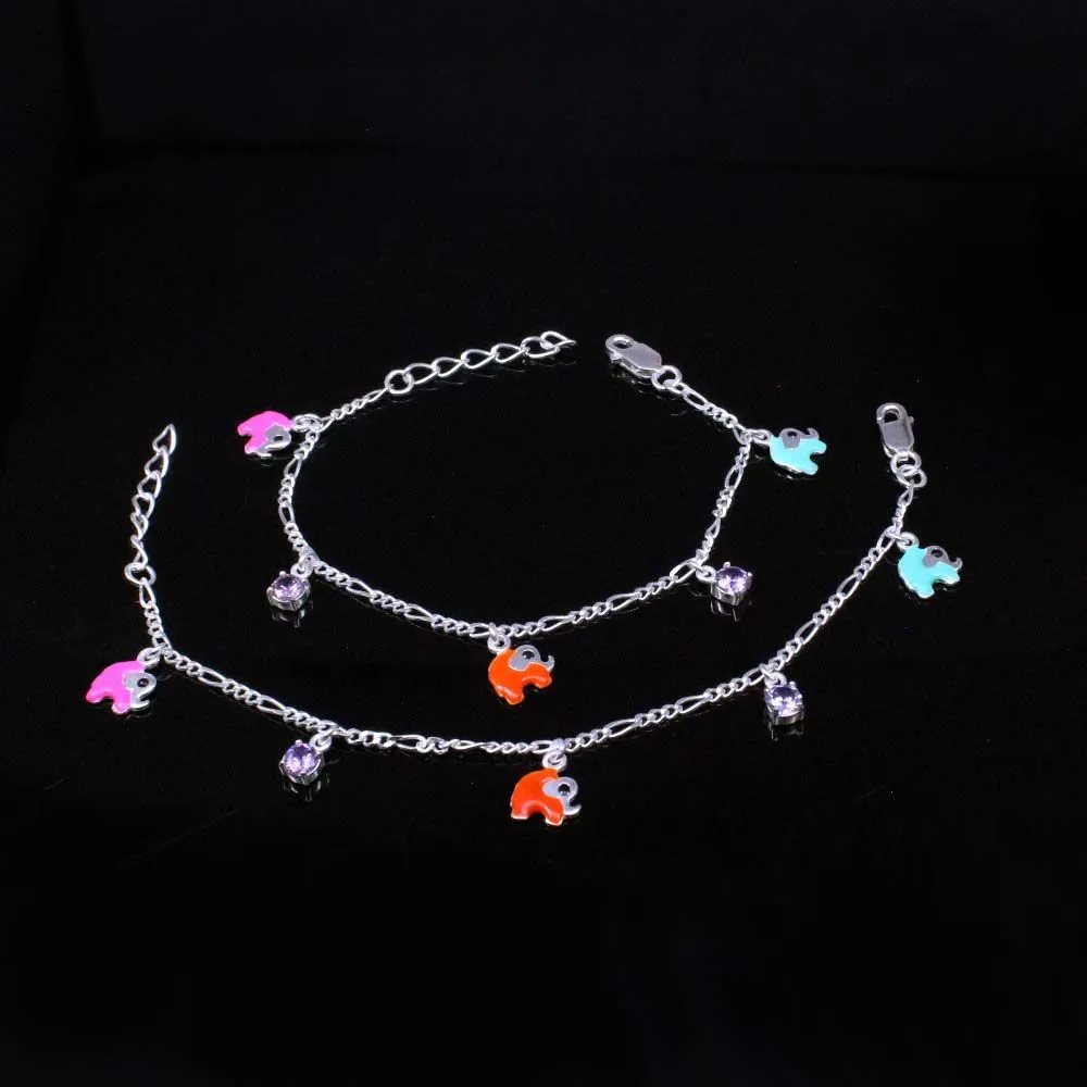 Sterling Silver Kids Elephant Anklets 5.5"