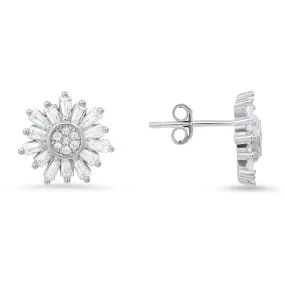Sterling Silver Starburst CZ Stud Earrings
