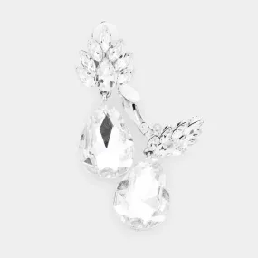 Teardrop Clear Crystal Evening Clip On Earrings