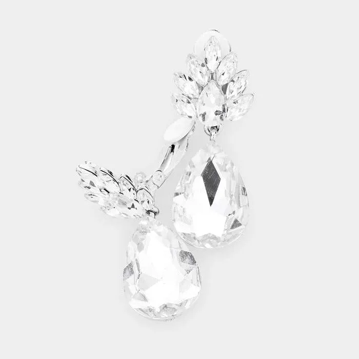 Teardrop Clear Crystal Evening Clip On Earrings