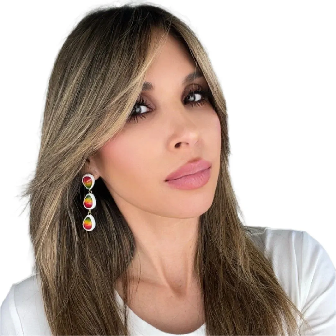 Teardrop Multicolor Gemstone Crystal Sterling Silver Triple Drop Earrings