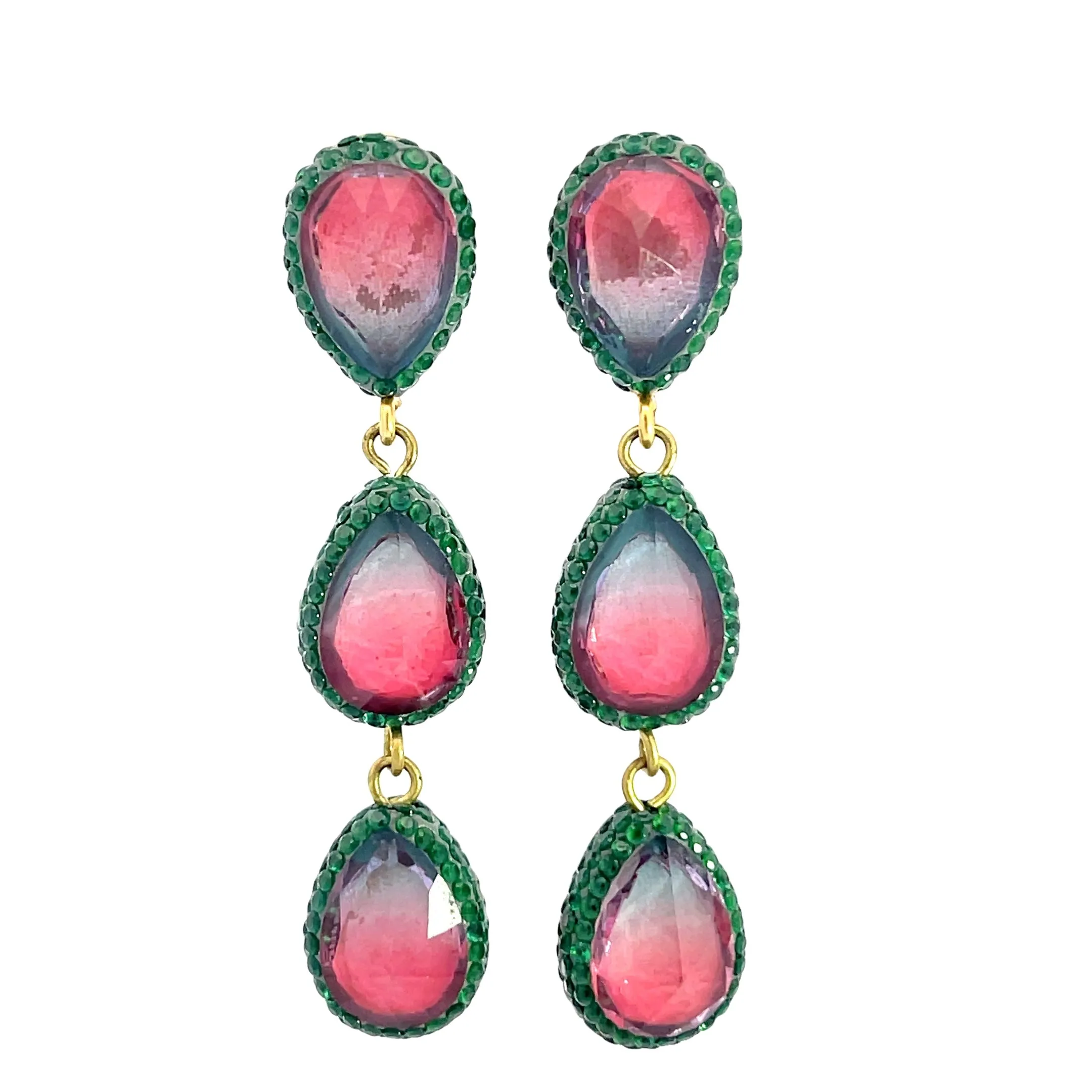 Teardrop Multicolor Gemstone Crystal Sterling Silver Triple Drop Earrings