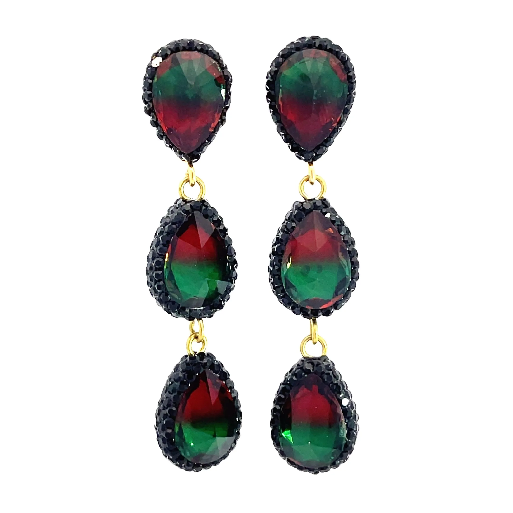 Teardrop Multicolor Gemstone Crystal Sterling Silver Triple Drop Earrings