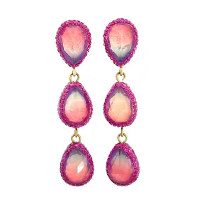 Teardrop Multicolor Gemstone Crystal Sterling Silver Triple Drop Earrings