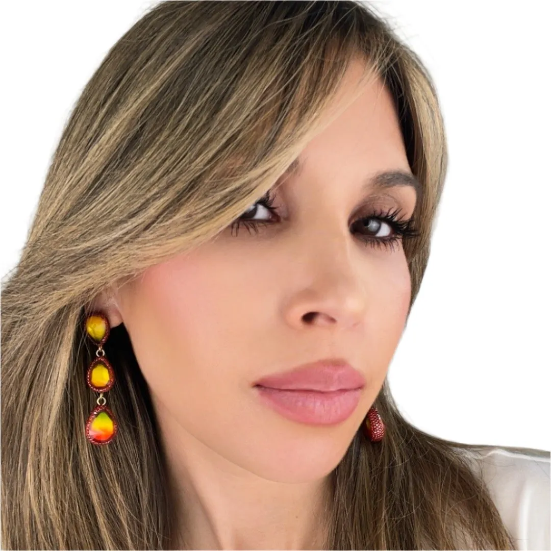 Teardrop Multicolor Gemstone Crystal Sterling Silver Triple Drop Earrings